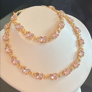 Gold and Pink BUTTERFLY Necklace Set